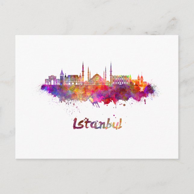 Skyline von Istanbul in Aquarellfarben Postkarte (Vorderseite)