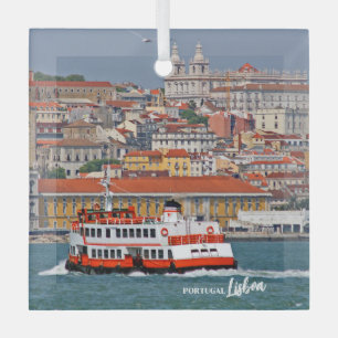 Skyline von Lissabon mit alter Fähre am Fluss Tagu Ornament Aus Glas