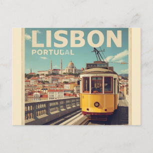 Skyline von Lissabon - Vintage Straßenbahn - Kunst Postkarte
