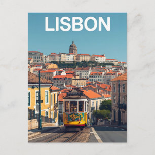 Skyline von Lissabon - Vintage Straßenbahn - Kunst Postkarte