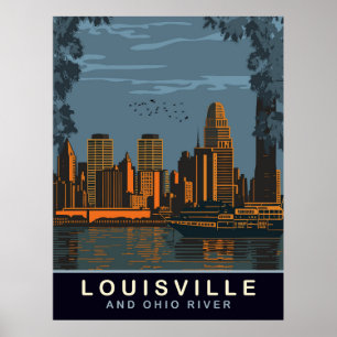 Skyline von Louisville, Ohio River, Reise Poster