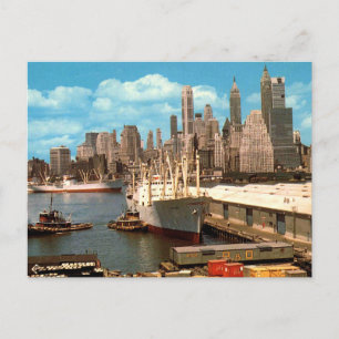 Skyline von Lower Manhattan, East River, Vintage 1 Postkarte