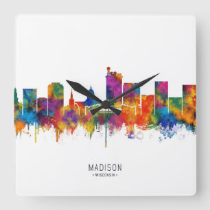 Skyline von Madison USA Quadratische Wanduhr