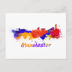 Skyline von Manchester in Aquarellfarben Postkarte