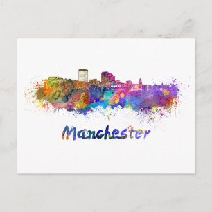 Skyline von Manchester NH in Aquarellfarben Postkarte