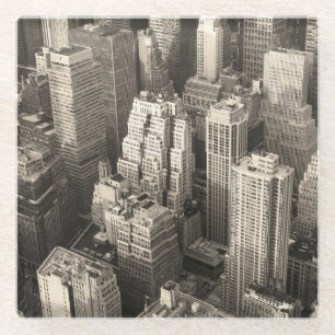 Skyline von Manhattan, schwarz-weiße Luft. Glasuntersetzer
