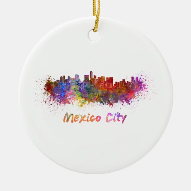 Skyline von Mexico City in Aquarellfarben Keramik Ornament (Vorne)