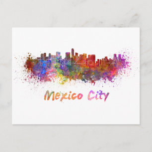 Skyline von Mexico City in Aquarellfarben Postkarte
