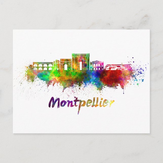 Skyline von Montpellier in Aquarellfarben Postkarte (Vorderseite)