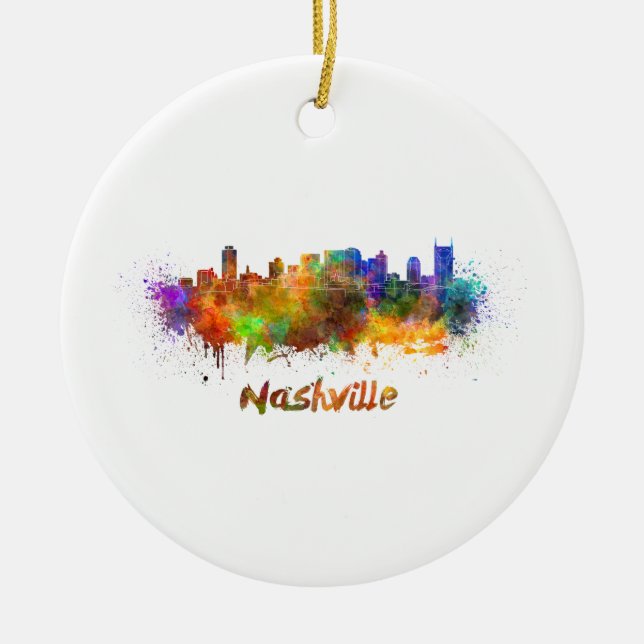 Skyline von Nashville in Aquarellfarbe Keramikornament (Vorne)