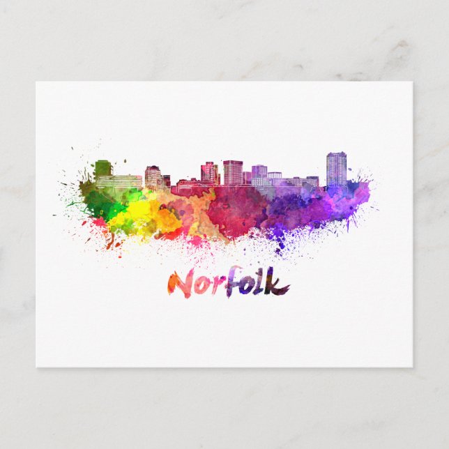 Skyline von Norfolk in Aquarellfarben Postkarte (Vorderseite)