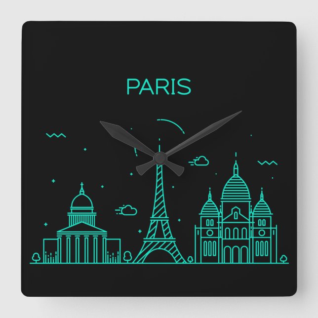 Skyline von Paris Quadratische Wanduhr (Vorderseite)
