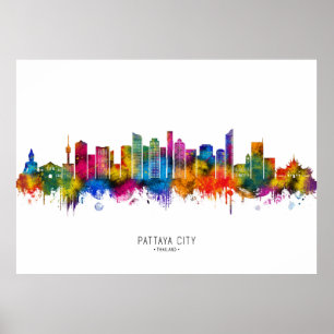 Skyline von Pattaya City Thailand Poster