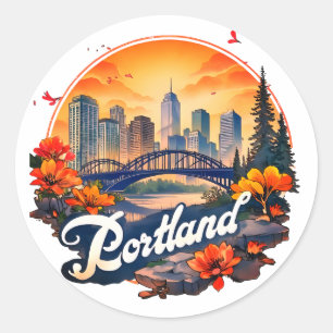 Skyline von Portland, Oregon Runder Aufkleber