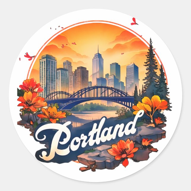 Skyline von Portland, Oregon Runder Aufkleber (Vorderseite)