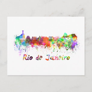 Skyline von Rio de Janeiro in Aquarellfarben Postkarte