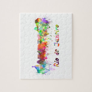 Skyline von Rio de Janeiro in Aquarellfarben Puzzle