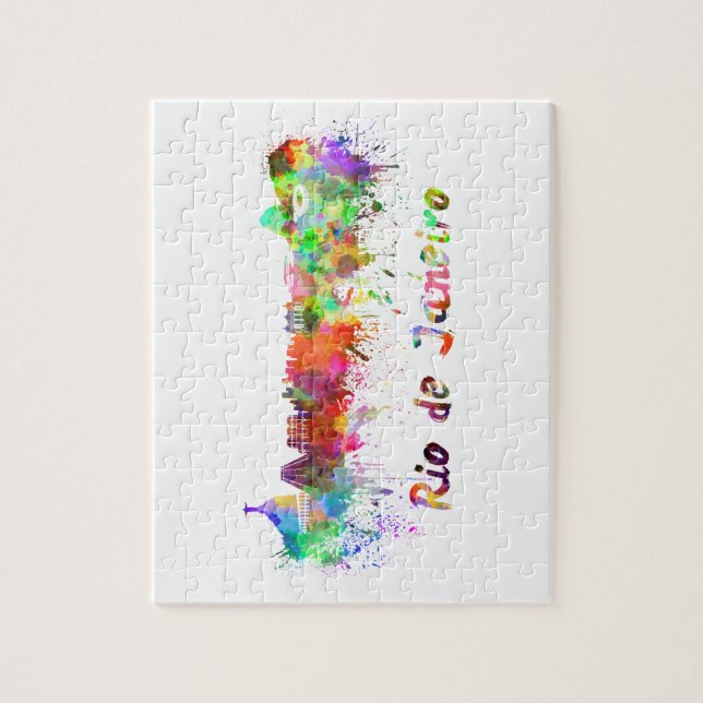 Skyline von Rio de Janeiro in Aquarellfarben Puzzle (Vertikal)