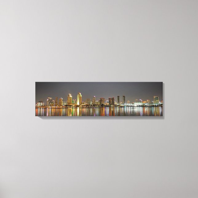 Skyline von San Diego bei Night Panorama Canvas Pr Leinwanddruck (Vorderseite)