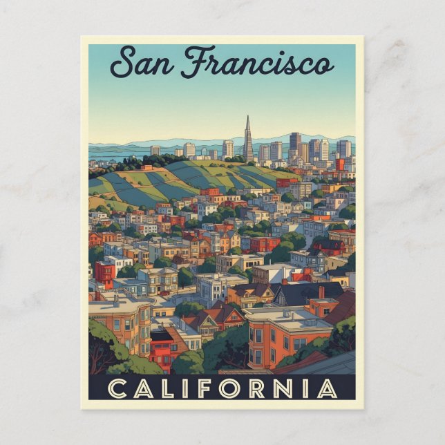 Skyline von San Francisco mit sanften Hügeln Postkarte (Vorderseite)