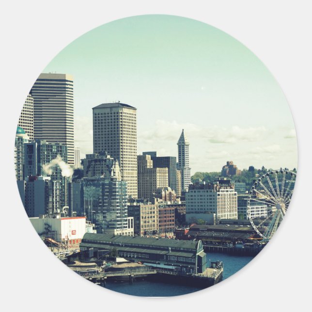 Skyline von Seattle Runder Aufkleber (Vorderseite)