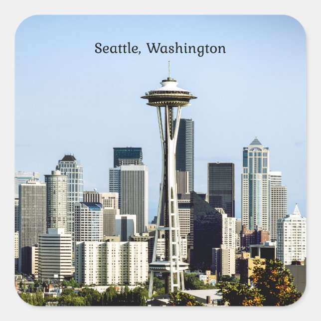 Skyline von Seattle, Washington Quadratischer Aufkleber (Vorderseite)