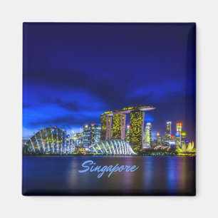 Skyline von Singapur bei Nacht Magnet