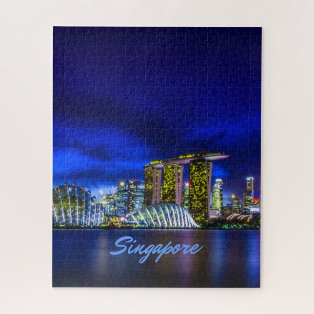 Skyline von Singapur bei Nacht Puzzle (Vertikal)