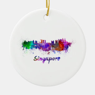 Skyline von Singapur in Aquarellfarbe Keramikornament