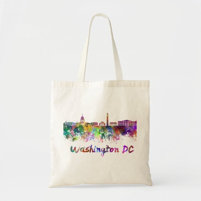 Skyline von Washington DC in Aquarellfarben Tragetasche (Vorne)