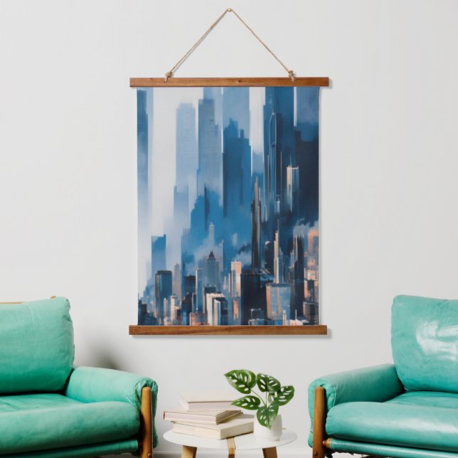 Skyline Wall Tapestry Wandteppich Mit Holzrahmen (Wohnzimmer)