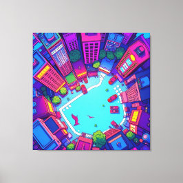 Skyview City - Neon Pop Städtische Landschaft Leinwanddruck
