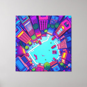 Skyview City - Neon Pop Städtische Landschaft Leinwanddruck