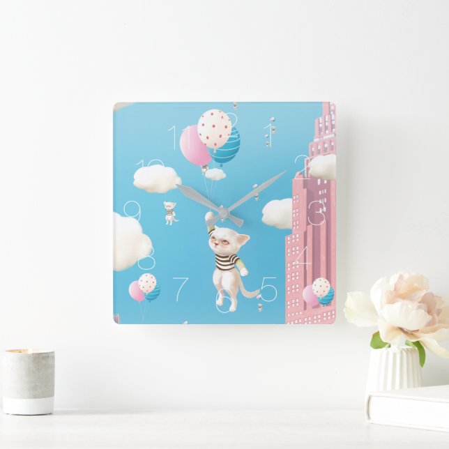 Skyward Bound Kittens Quadratische Wanduhr (Zuhause)