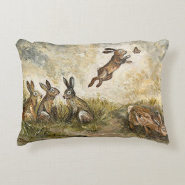 Skyward Fluff Meadow Hare Whimsical Rabbit Family  Dekokissen