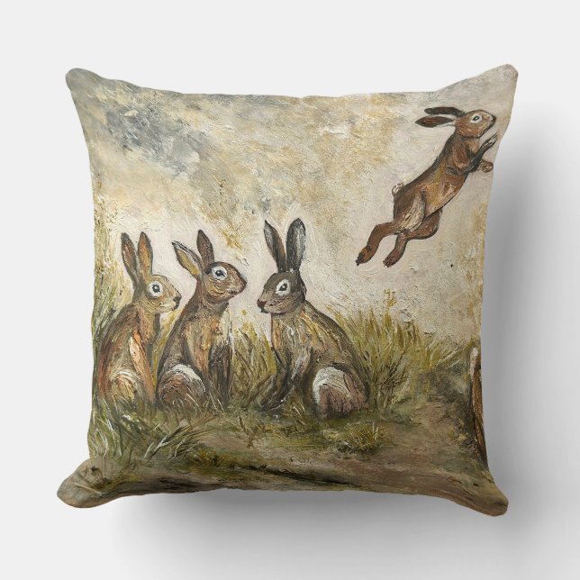 Skyward Fluff Meadow Hare Whimsical Rabbit Family  Kissen (Vorderseite)