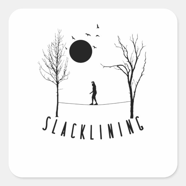 Slackline zwischen zwei Bäumen / Darkline Quadratischer Aufkleber (Vorderseite)