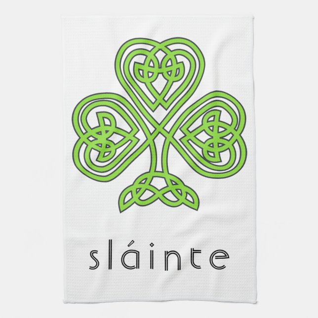 Slainte Celtic Kleeblatt Green St. Patrick's Day Geschirrtuch (Vertikal)
