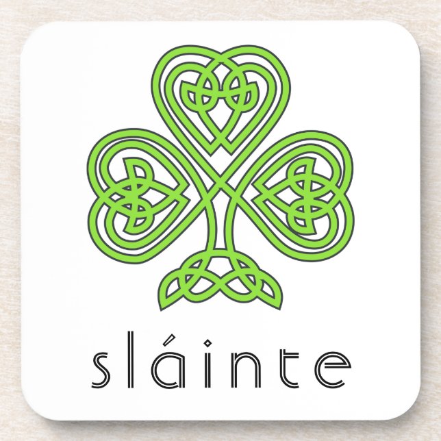 Slainte Celtic Kleeblatt Green St. Patrick's Day Getränkeuntersetzer (Vorderseite)