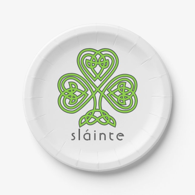 Slainte Celtic Kleeblatt Green St. Patrick's Day Pappteller (Vorderseite)