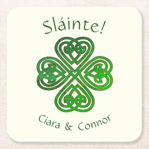 Sláinte Green Celtic Irish Kleeblatt Name Rechteckiger Pappuntersetzer