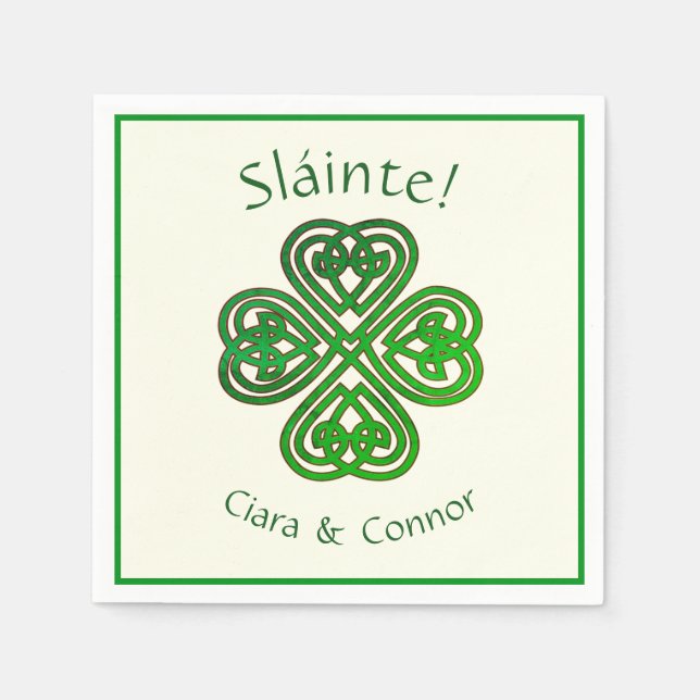 Sláinte Green Celtic Irish Kleeblatt Name Serviette (Vorderseite)