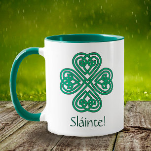 Sláinte Irish Kleeblatt Green Celtic Cross Klee Tasse