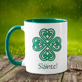 Sláinte Irish Kleeblatt Green Celtic Cross Klee Tasse