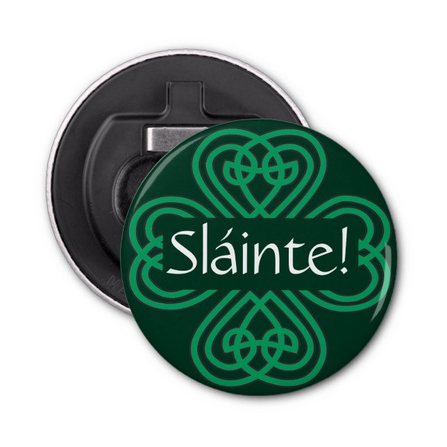 Sláinte Irish Kleeblatt Green Celtic Lucky Clover Flaschenöffner (Vorderseite)