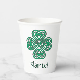 Sláinte Irish Kleeblatt Green Celtic Lucky Clover  Pappbecher