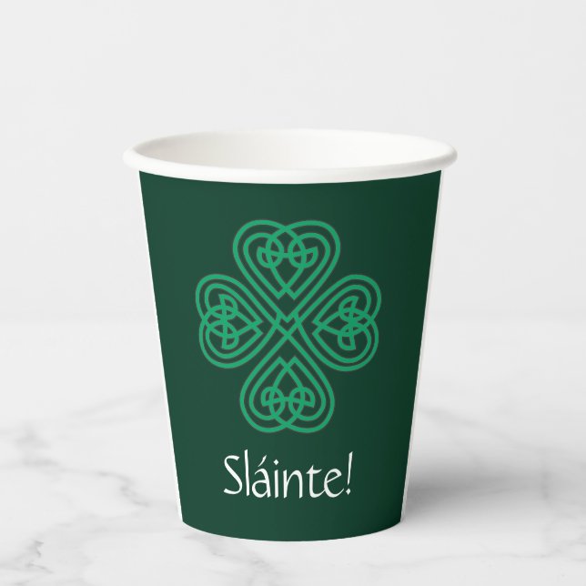 Sláinte Irish Kleeblatt Green Celtic Lucky Clover Pappbecher (Vorderseite)