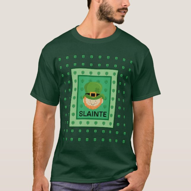 Slainte Leprechaun und Kleeblätter T-Shirt (Vorderseite)