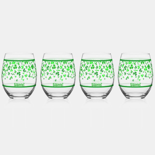 Sláinte Lucky Irish Shamrocks Design Personalized Weinglas Ohne Stiel (Vorderseite)