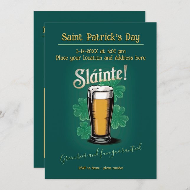 Slàinte! St. Patrick's Day Pint of Beer on Green (Vorne/Hinten)